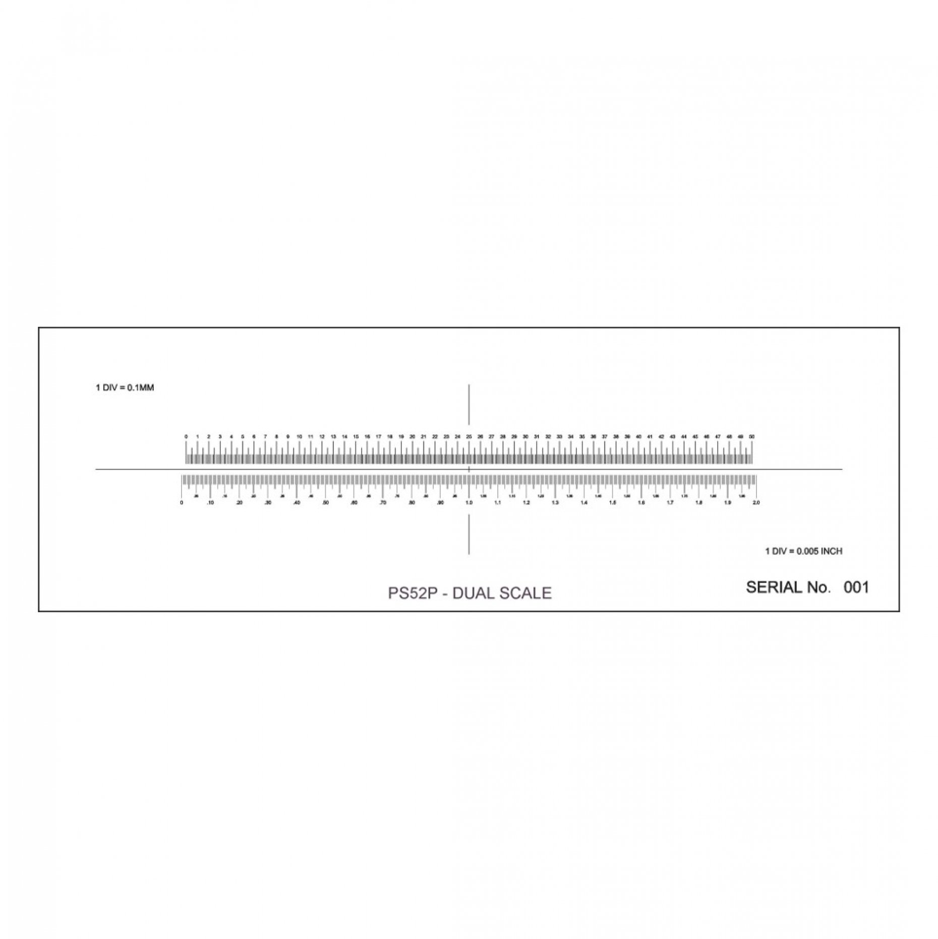 PS52P Dual Scale Calibration Slide 50mm/0.1mm and 2''/0.005'' Pattern